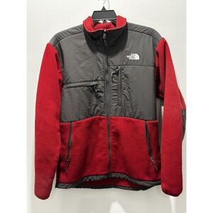 The North Face Denali Mens L Black Red Polartec Hooded Fleece Full Zip Jacket
